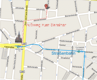 Stadtplan Karlsruhe Anfahrt mit der Bahn Kartenausschnitt Karlsruhe